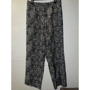 NorthStyle Black White Floral‎ Design Pull-On Dressy Silky Pants Pockets Size L